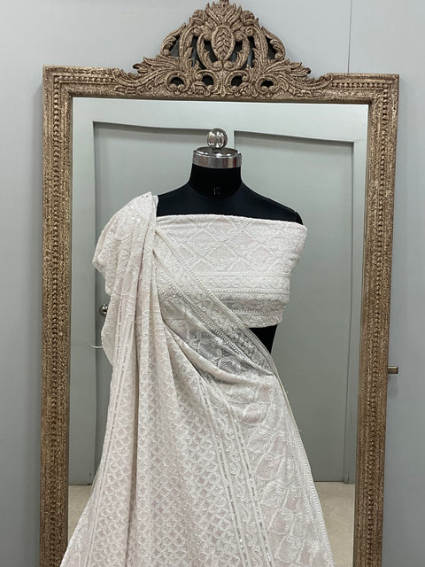 Pure Georgette Lehenga Heavy Sequnce,Cutdana and Pearl Work White