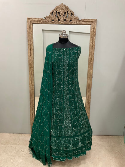 Pure Georgette Anarkali Heavy Pearl, Cutdana and Sequence Green