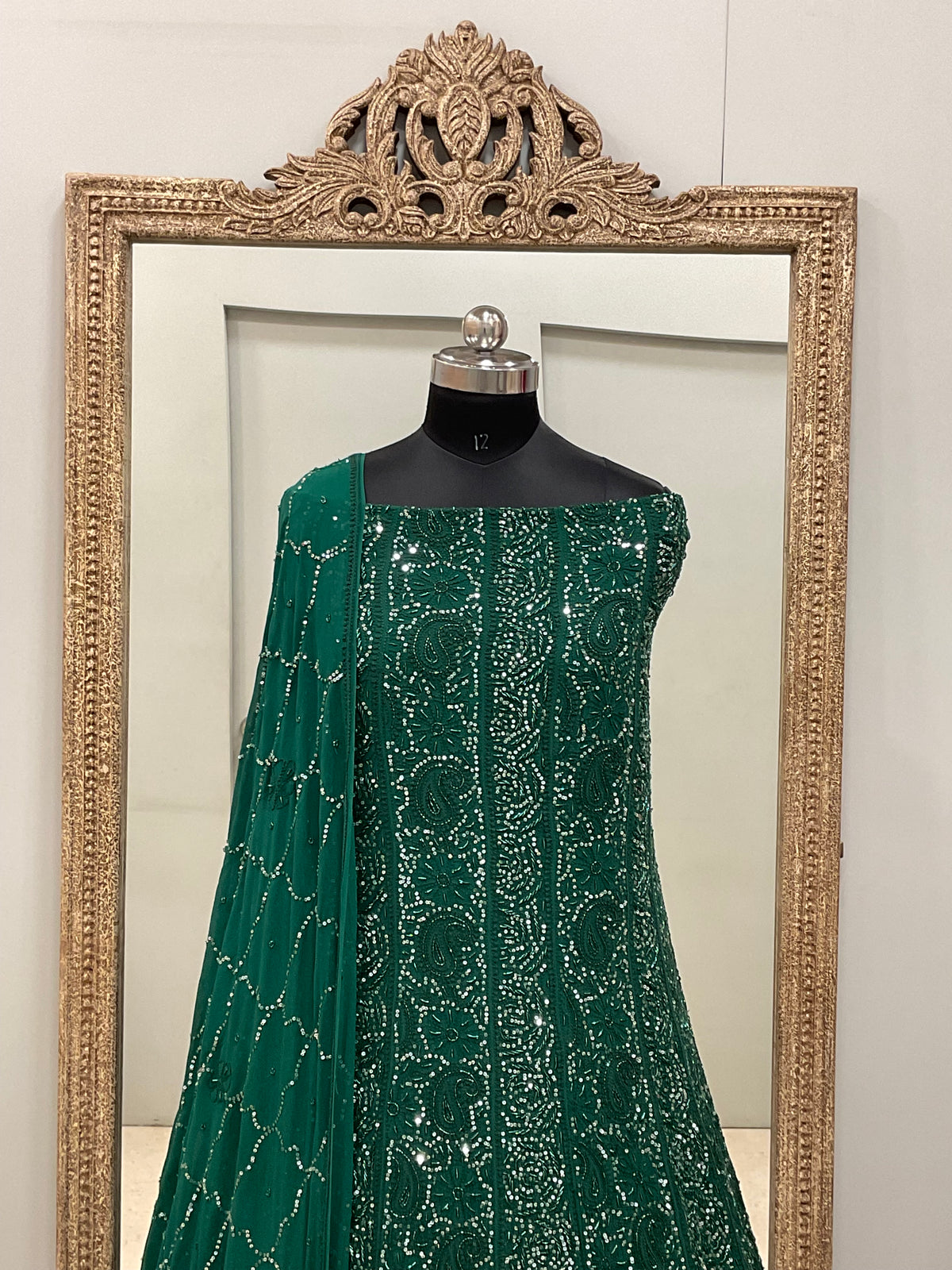 Pure Georgette Anarkali Heavy Pearl, Cutdana and Sequence Green