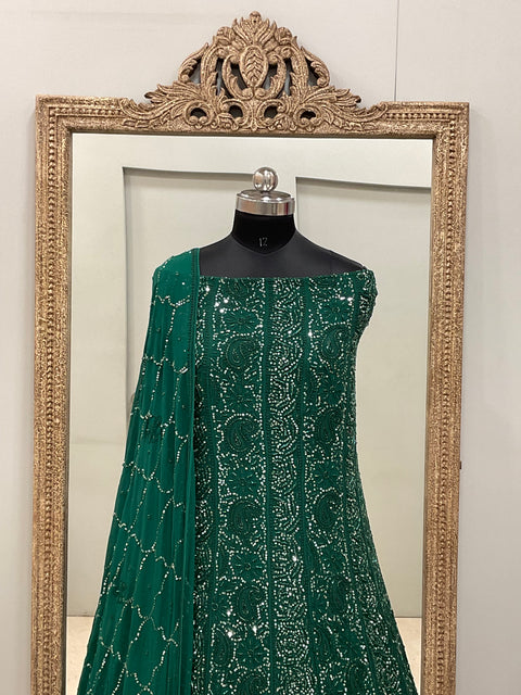 Pure Georgette Anarkali Heavy Pearl, Cutdana and Sequence Green