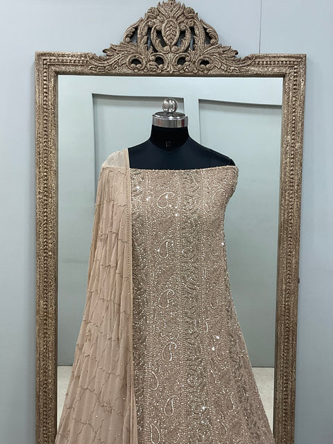 Pure Georgette Anarkali Heavy Pearl, Cutdana and Sequence Golden