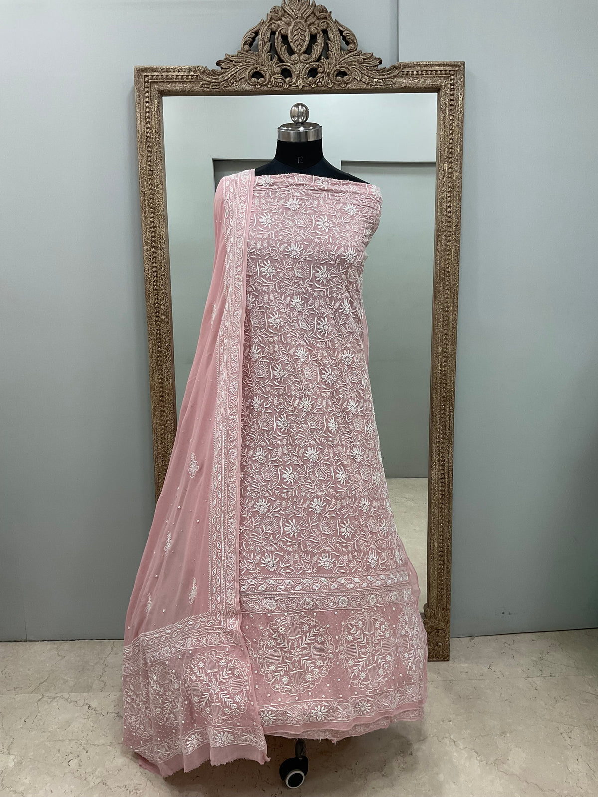 Superfine Pure Georgette Heavy Cutdana Pearl And Sequence Work Designer With  Dupatta Pink