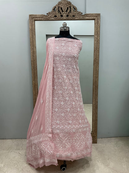 Superfine Pure Georgette Heavy Cutdana Pearl And Sequence Work Designer With  Dupatta Pink