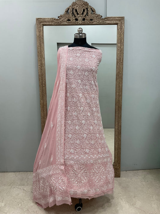 Superfine Pure Georgette Heavy Cutdana Pearl And Sequence Work Designer With  Dupatta Pink