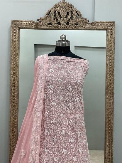 Superfine Pure Georgette Heavy Cutdana Pearl And Sequence Work Designer With  Dupatta Pink