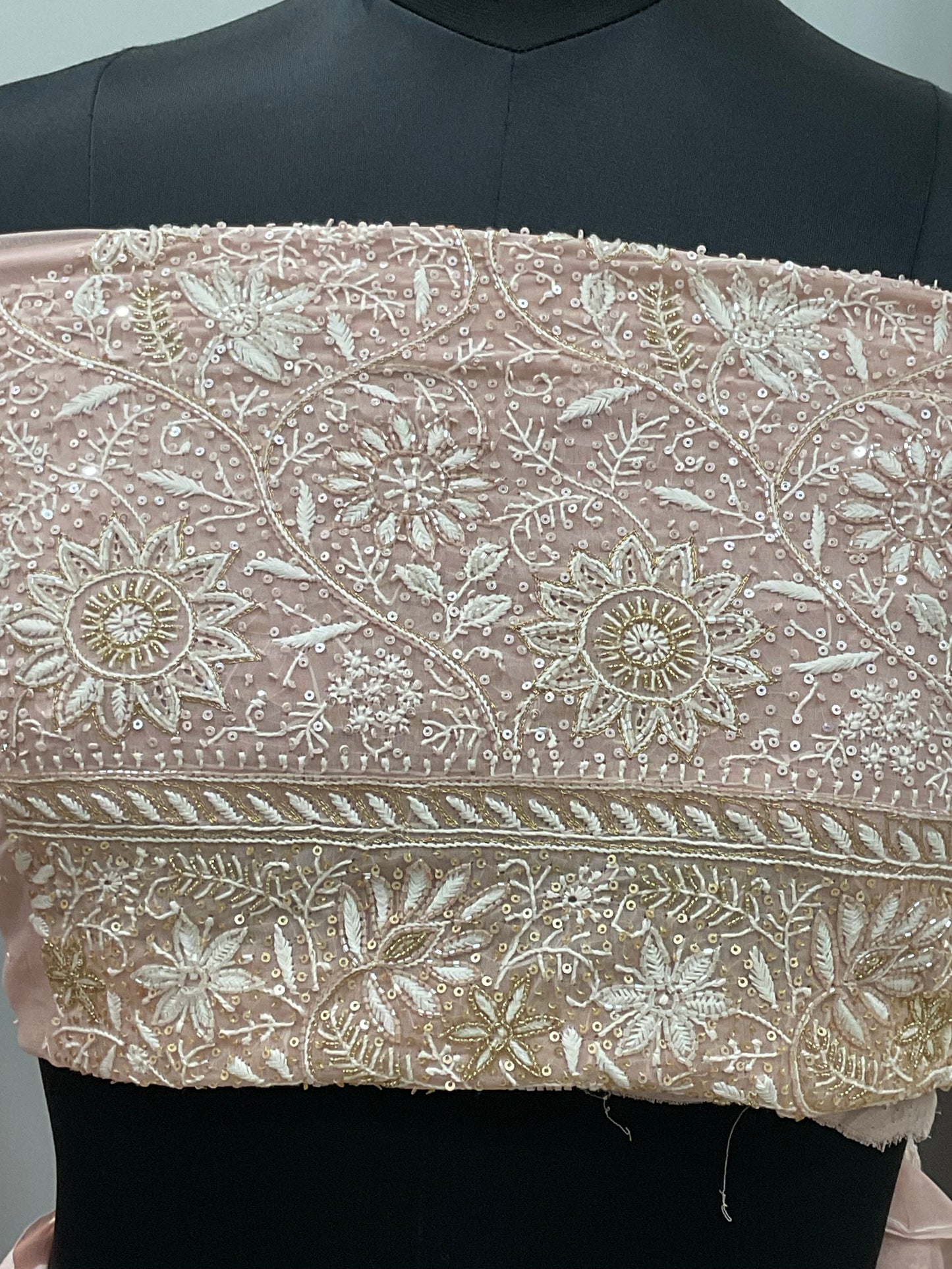 Pure Georgette Saree Superfine Work full jaal with Heavy Cutdana and Sequence Beige