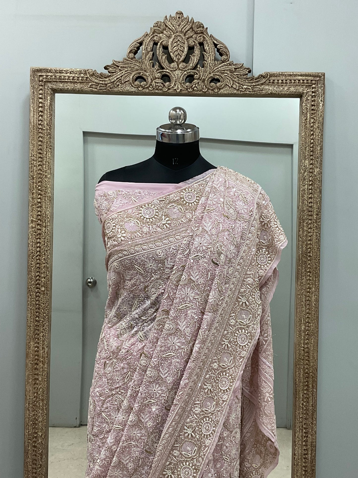 Pure Georgette Saree Superfine Work full jaal with Heavy Cutdana and Sequence Pink