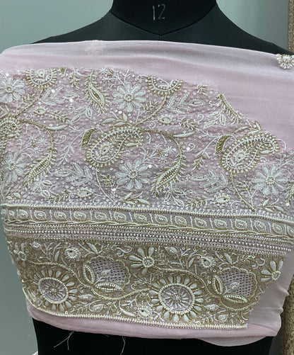 Pure Georgette Saree Superfine Work full jaal with Heavy Cutdana and Sequence Pink