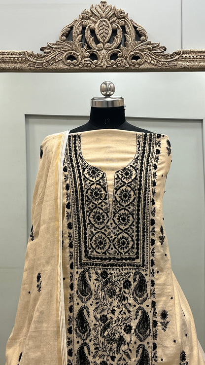 Tissue Straight with Cutdana and Pearl Beige Golden With BLack Emroidery