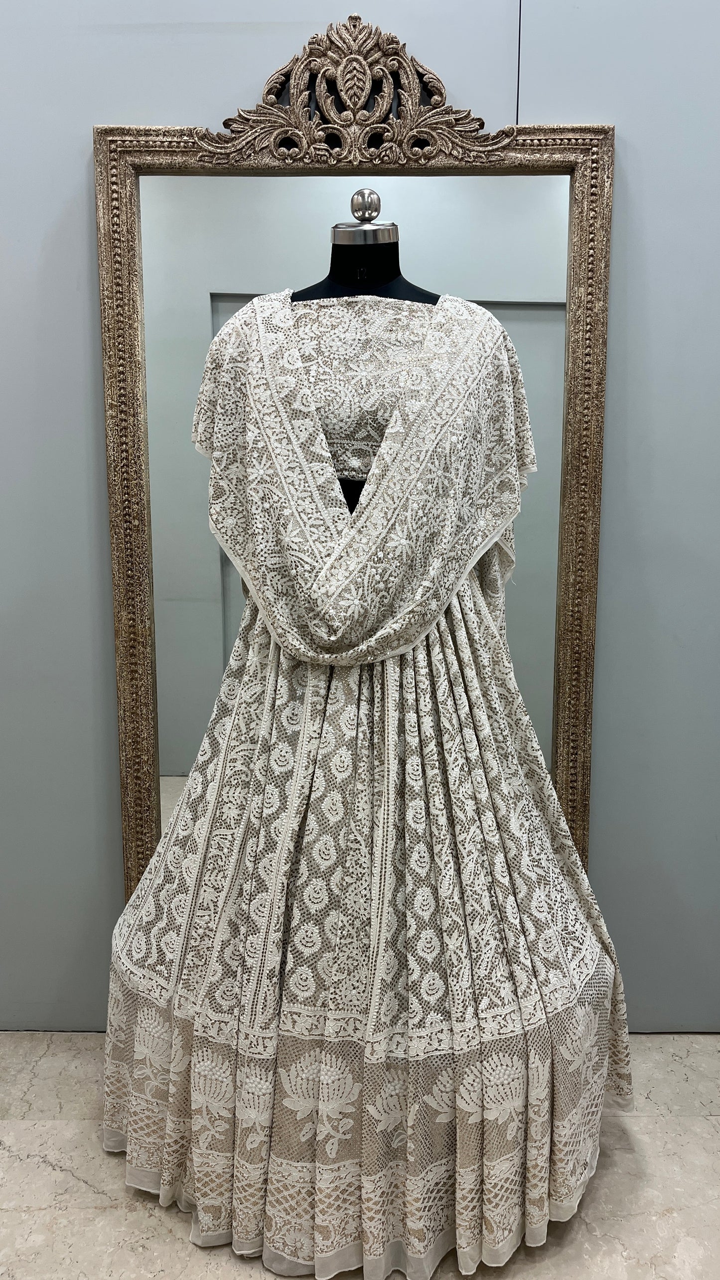 Pure Georgette Lehenga With Heavy Mukaish Work Off White