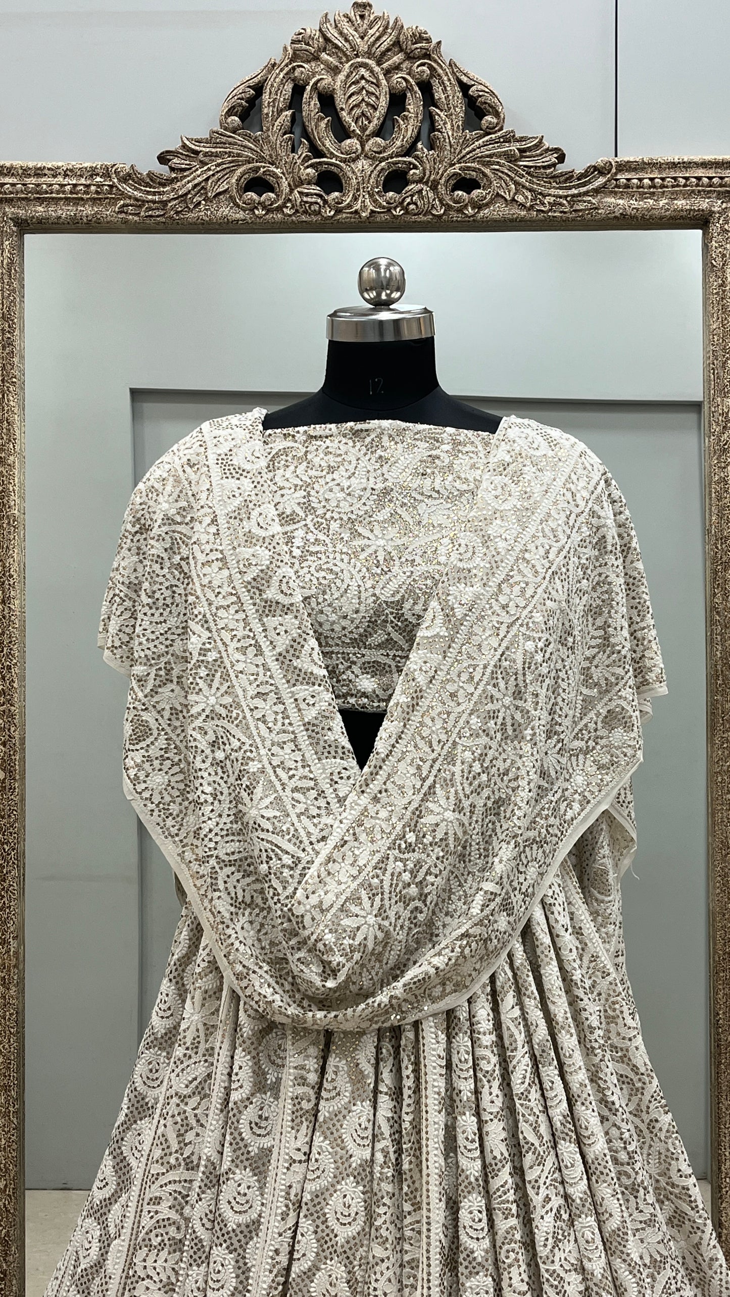 Pure Georgette Lehenga With Heavy Mukaish Work Off White