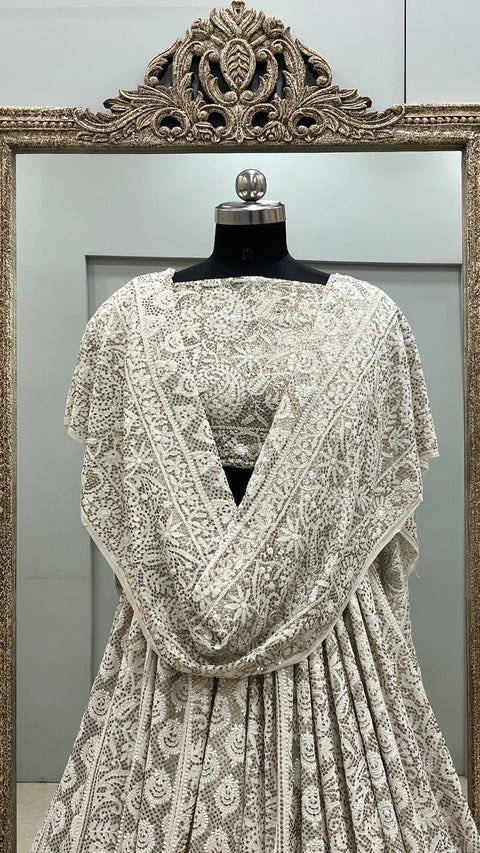 Pure Georgette Lehenga With Heavy Mukaish Work Off White