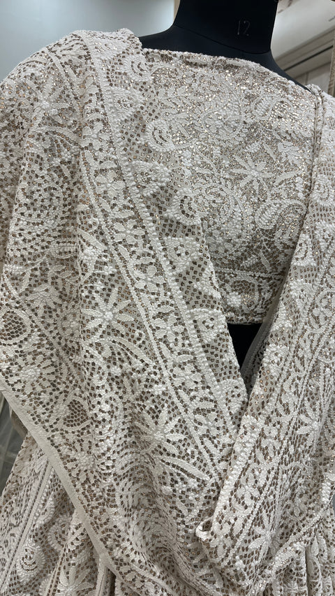 Pure Georgette Lehenga With Heavy Mukaish Work Off White
