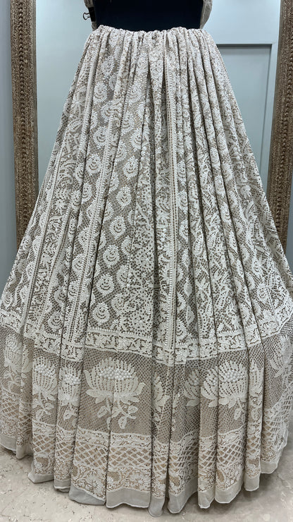 Pure Georgette Lehenga With Heavy Mukaish Work Off White