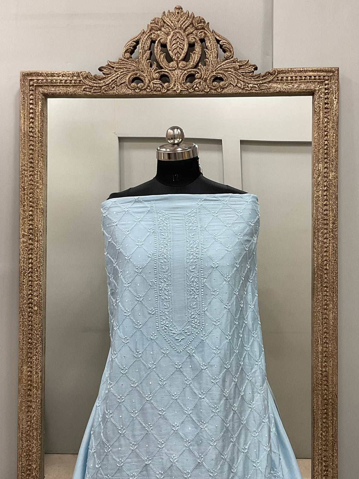 Gents Kurta Pure Chanderi Front Jaal Heavy Cutdana and Pearl  Blue