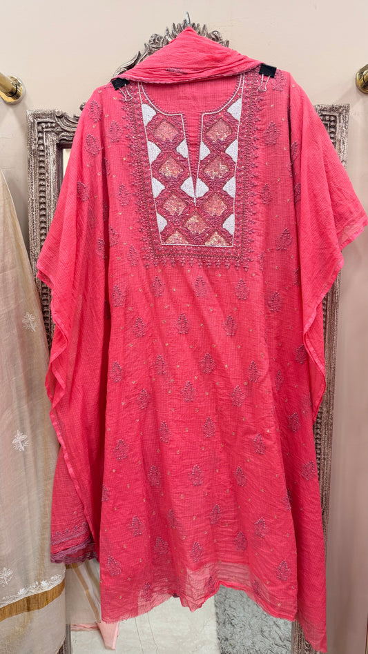 Kota Straight Shirt Cutdana And Pearl Work With Dupatta Red
