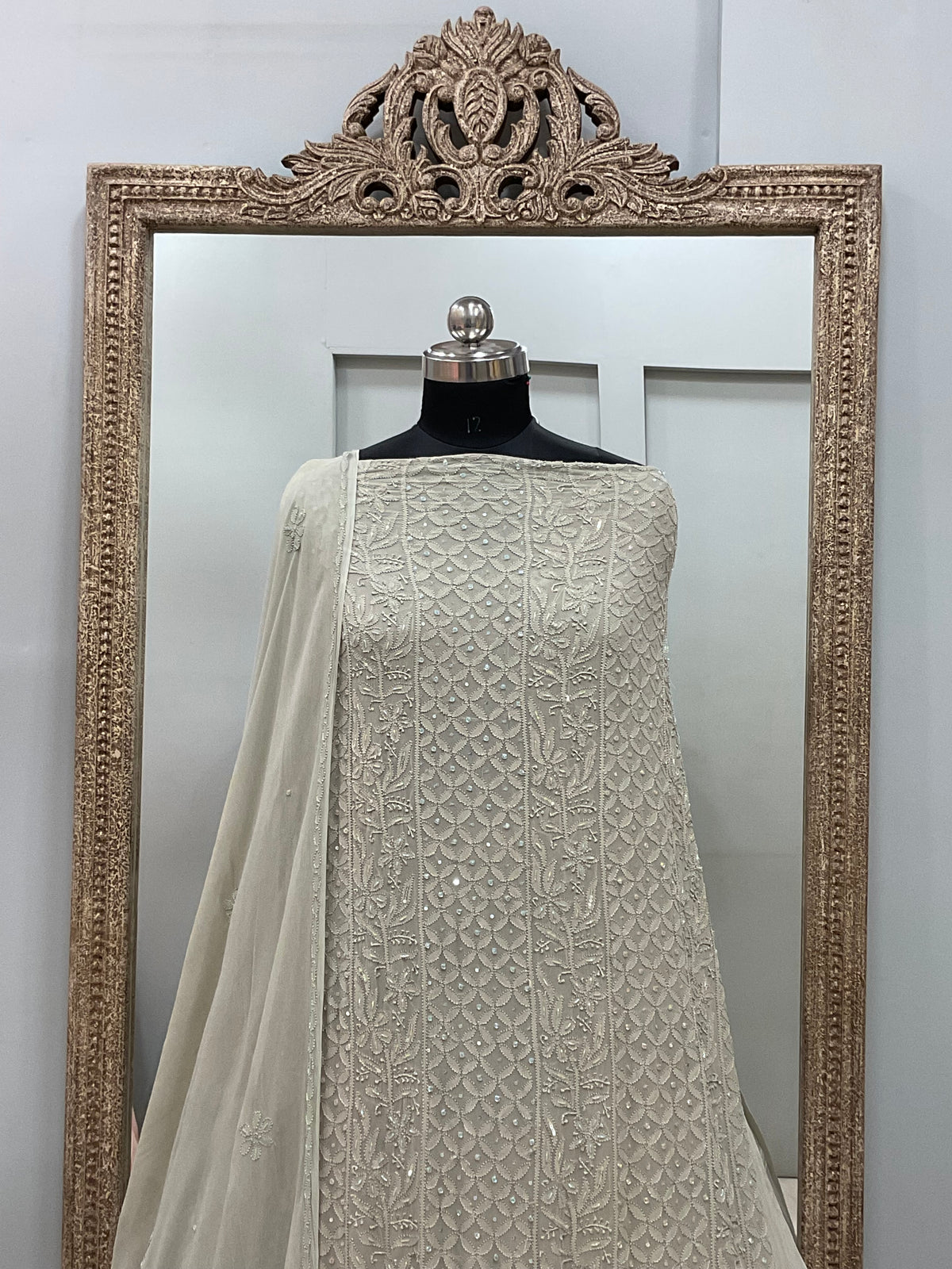 Cutdana Straight with Heavy Pearl Work Gray