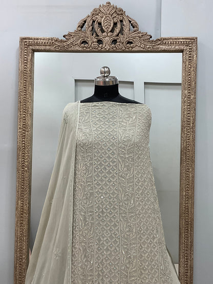 Cutdana Straight with Heavy Pearl Work Gray