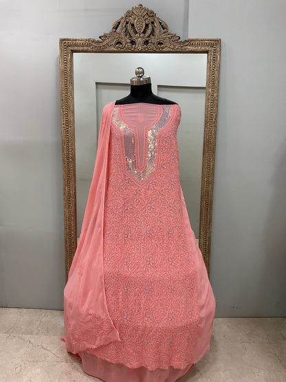 Pearl Gala Straight with Heavy Pearl Work  Peach