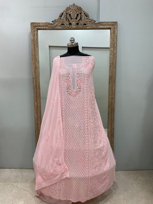 Parsi Gala Straight with Heavy Cutdana Work Pink