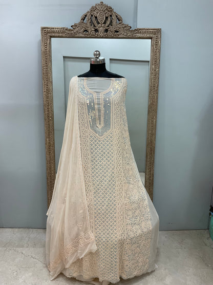 Parsi Gala Straight with Heavy Cutdana Work Beige