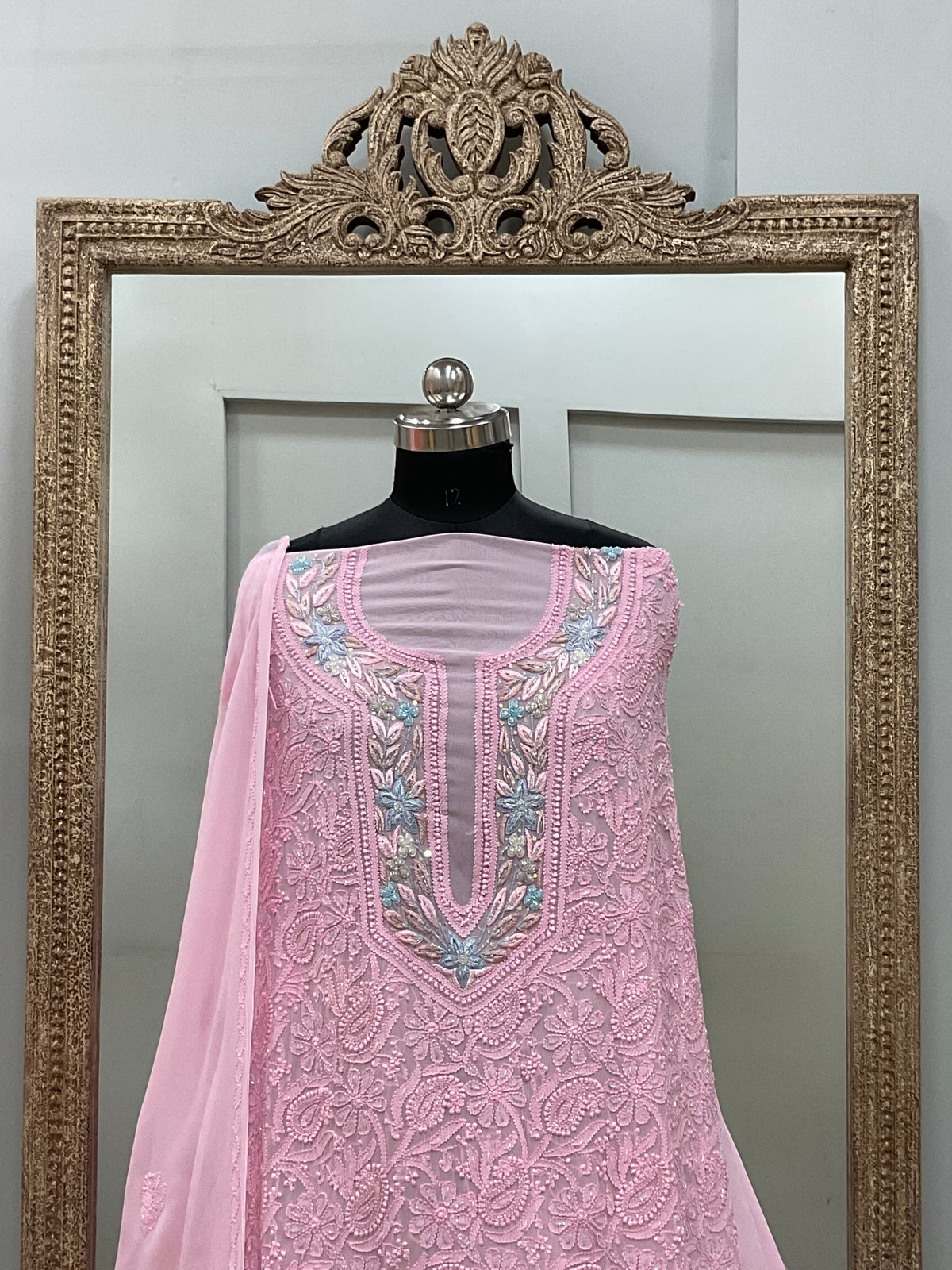 Parsi Gala Straight with Heavy Cutdana Work Pink