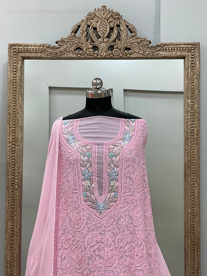 Parsi Gala Straight with Heavy Cutdana Work Pink