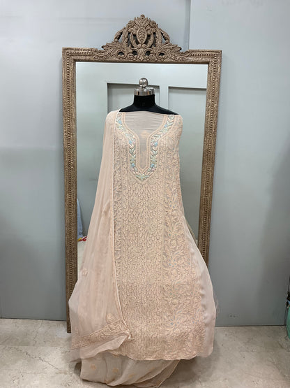 Parsi Gala Straight with Heavy Cutdana Work  Biege