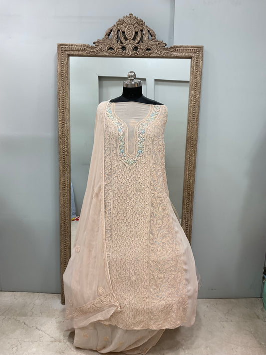 Parsi Gala Straight with Heavy Cutdana Work  Biege