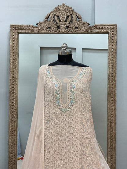 Parsi Gala Straight with Heavy Cutdana Work  Biege