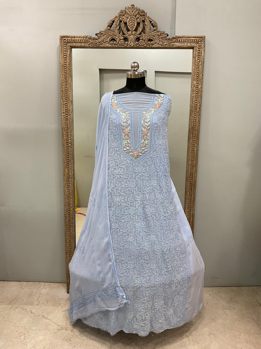 Parsi Gala Straight with Heavy Cutdana Work  Blue