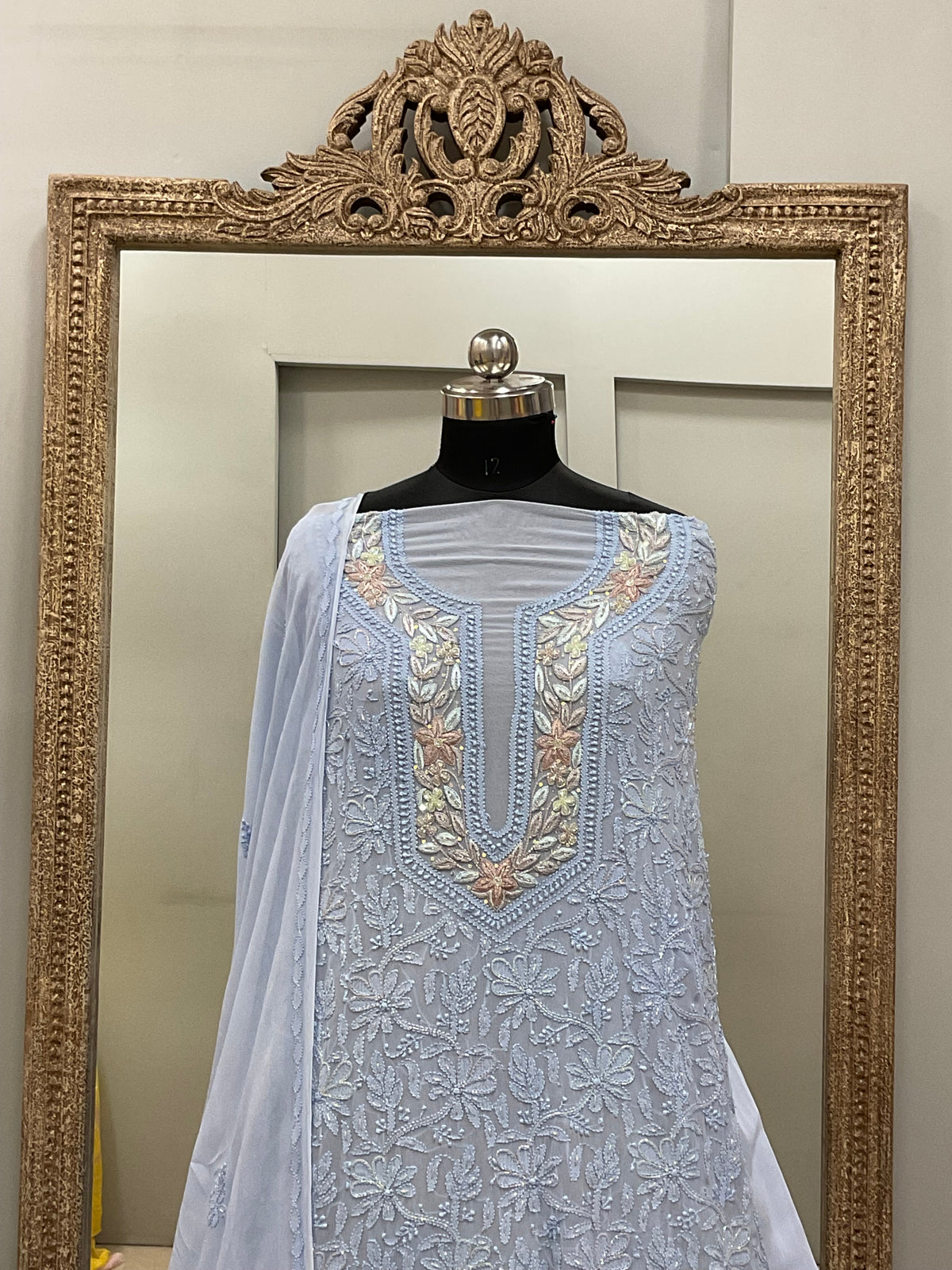 Parsi Gala Straight with Heavy Cutdana Work  Blue