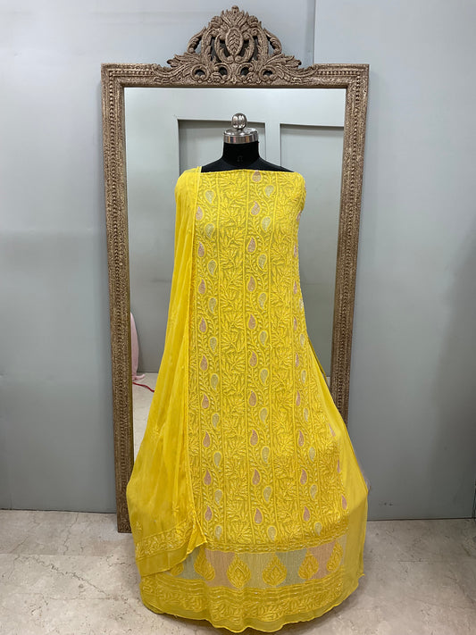 Cutdana Straight with Heavy Pearl Work Yellow