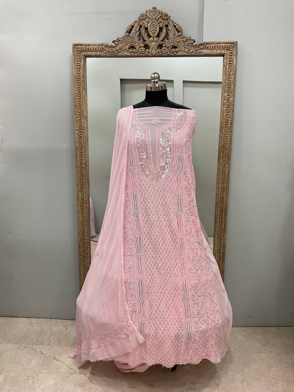 Pearl Gala Straight with Heavy Pearl Work  Pink