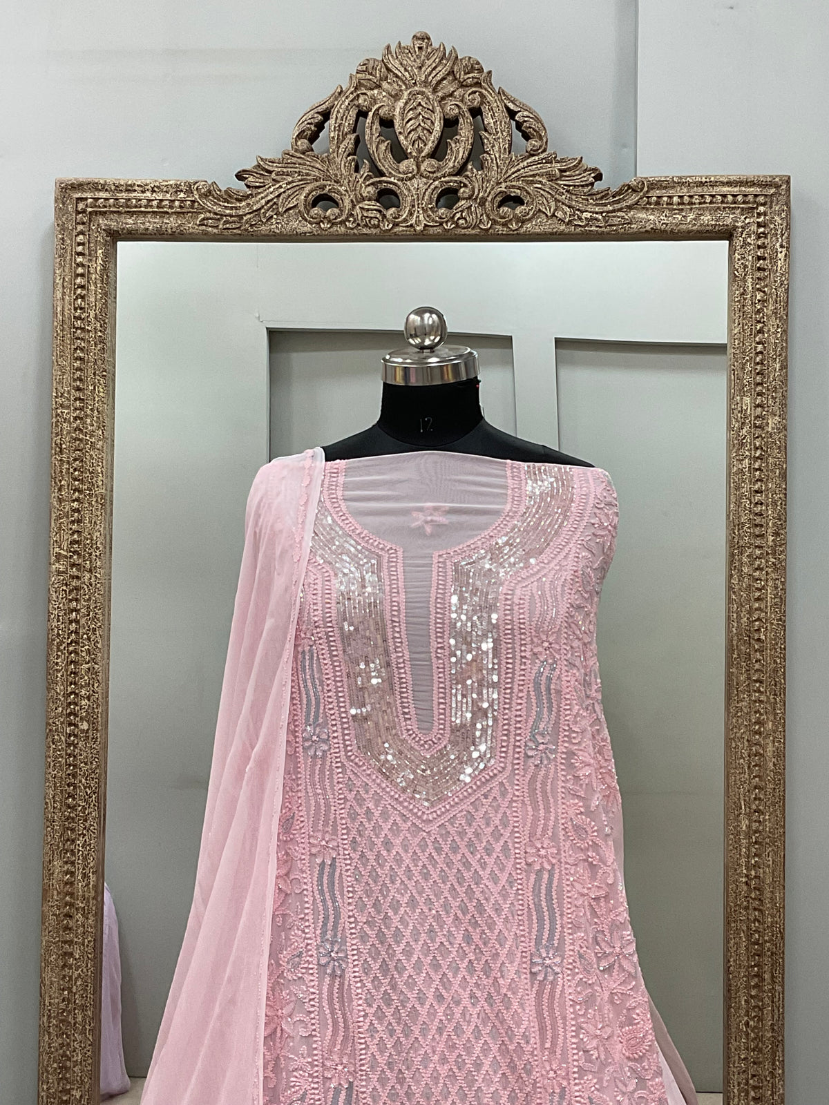 Pearl Gala Straight with Heavy Pearl Work  Pink
