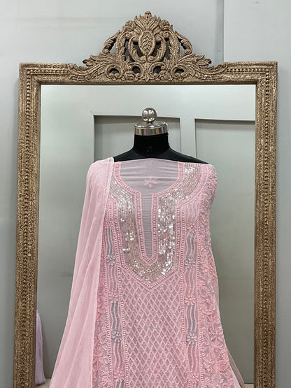Pearl Gala Straight with Heavy Pearl Work  Pink