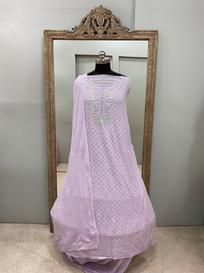 Parsi Gala Straight with Heavy Cutdana Work Lilac