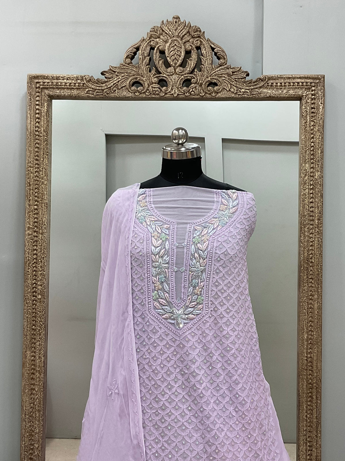 Parsi Gala Straight with Heavy Cutdana Work Lilac