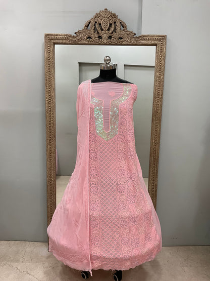 Pearl Gala Straight with Heavy Pearl Work Peachy Pink