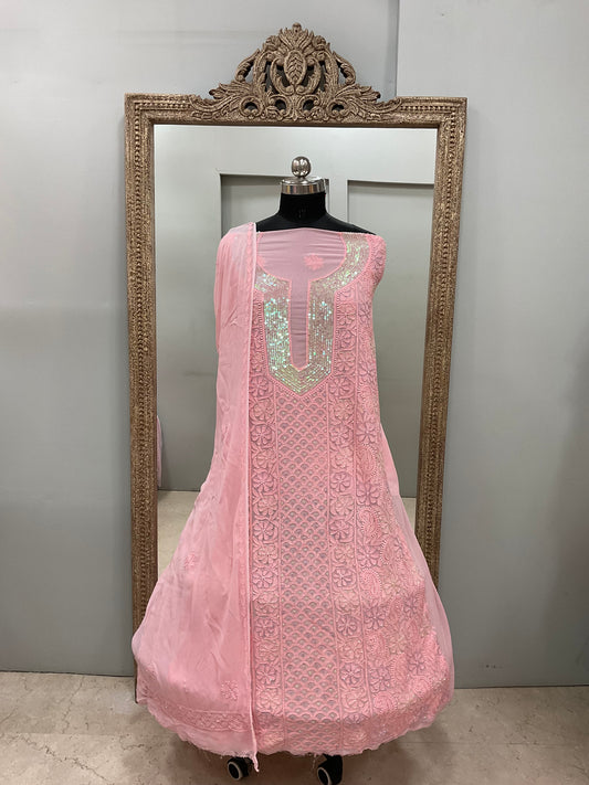 Pearl Gala Straight with Heavy Pearl Work Peachy Pink