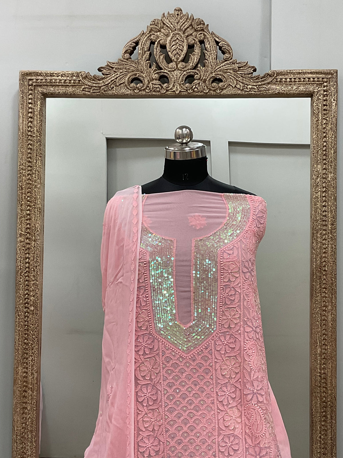Pearl Gala Straight with Heavy Pearl Work Peachy Pink