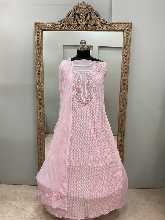 Parsi Gala Straight with Heavy Cutdana Work Pink