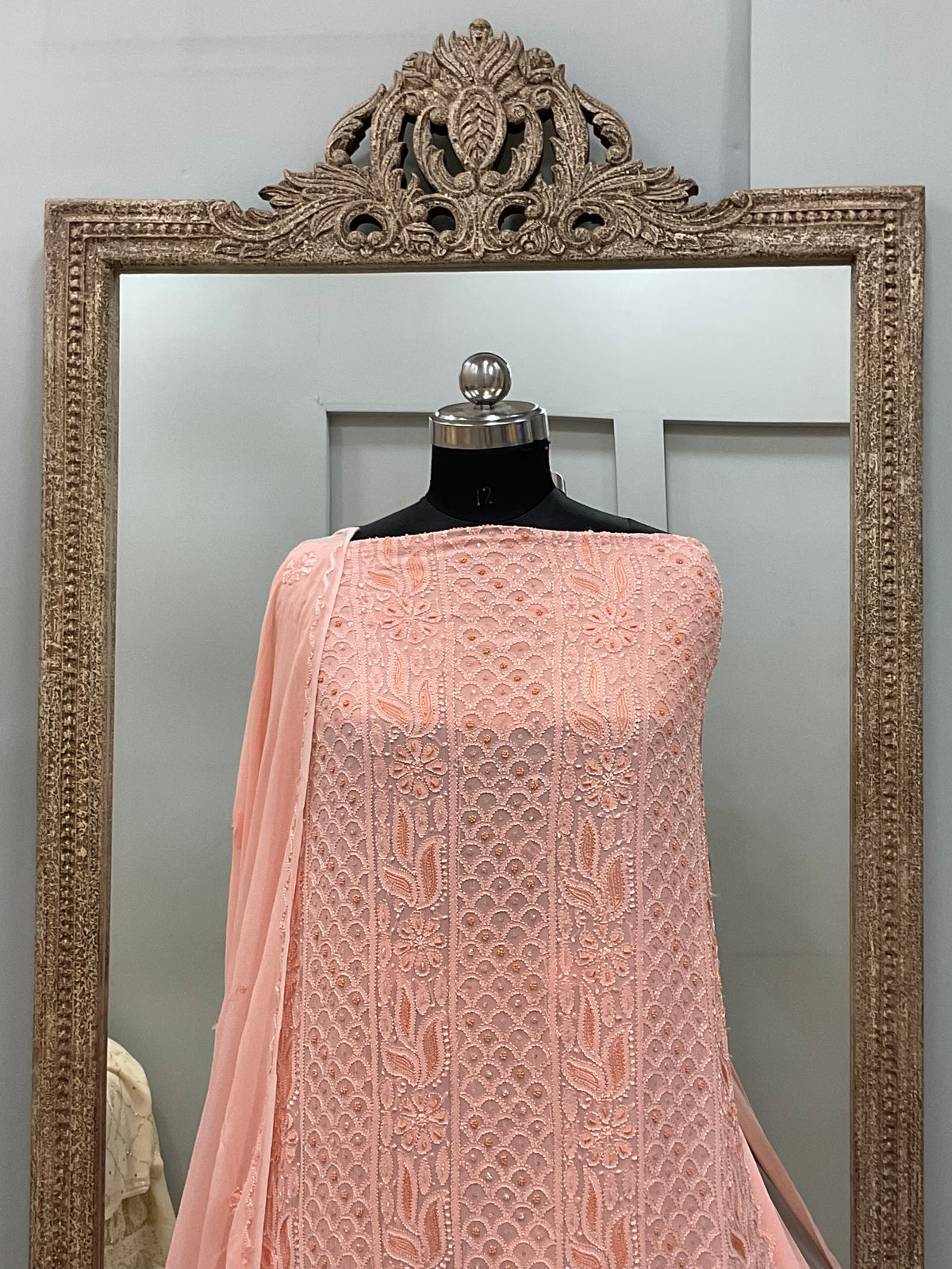 Cutdana Straight with Heavy Pearl Work Peach