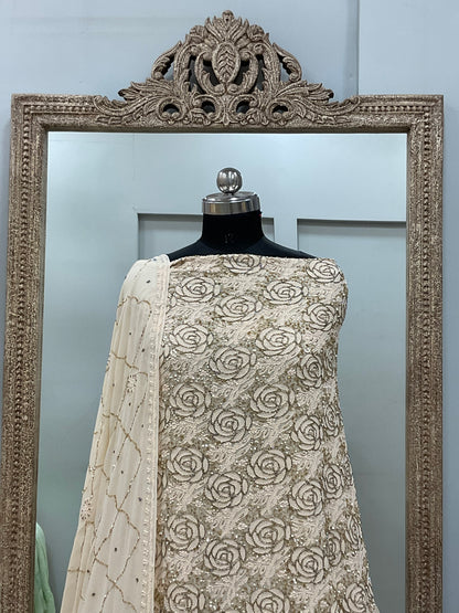 Pure Georgette Heavy Pearl Cutdana and Sequence Designer Beige