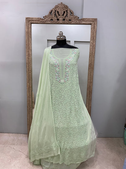 Parsi Gala Straight with Heavy Cutdana Work Green