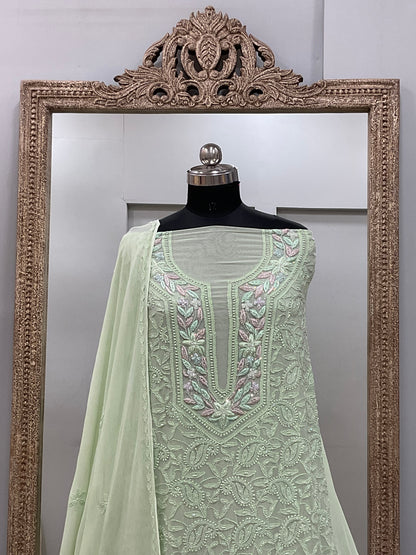 Parsi Gala Straight with Heavy Cutdana Work Green