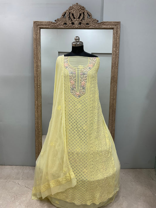 Parsi Gala Straight with Heavy Cutdana Work Yellow