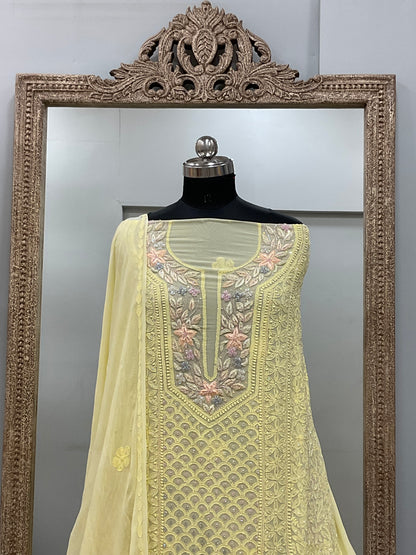 Parsi Gala Straight with Heavy Cutdana Work Yellow