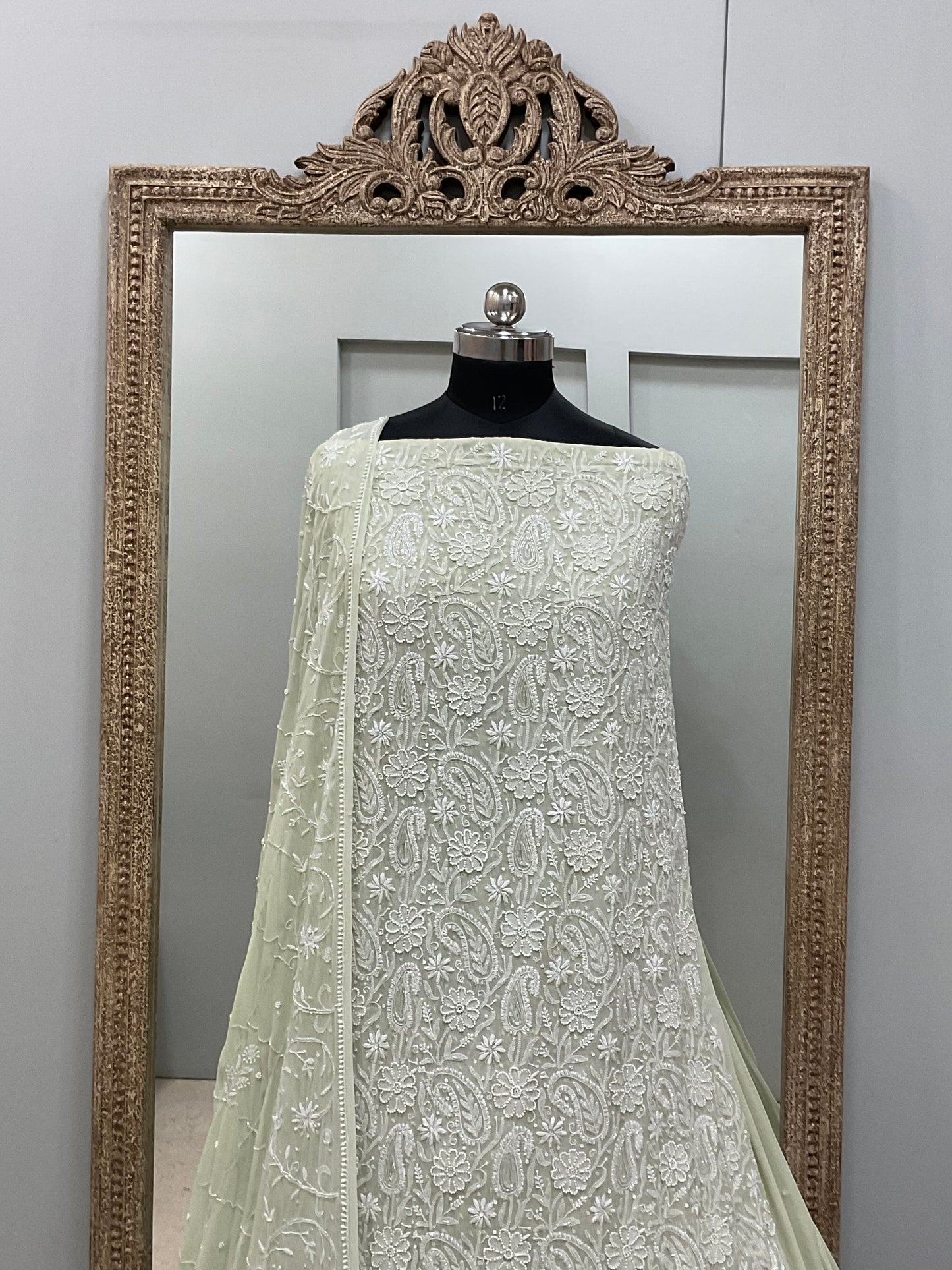Pure Georgette Front And Back Heavy Pearl And Cutdana Work With Dupatta Green