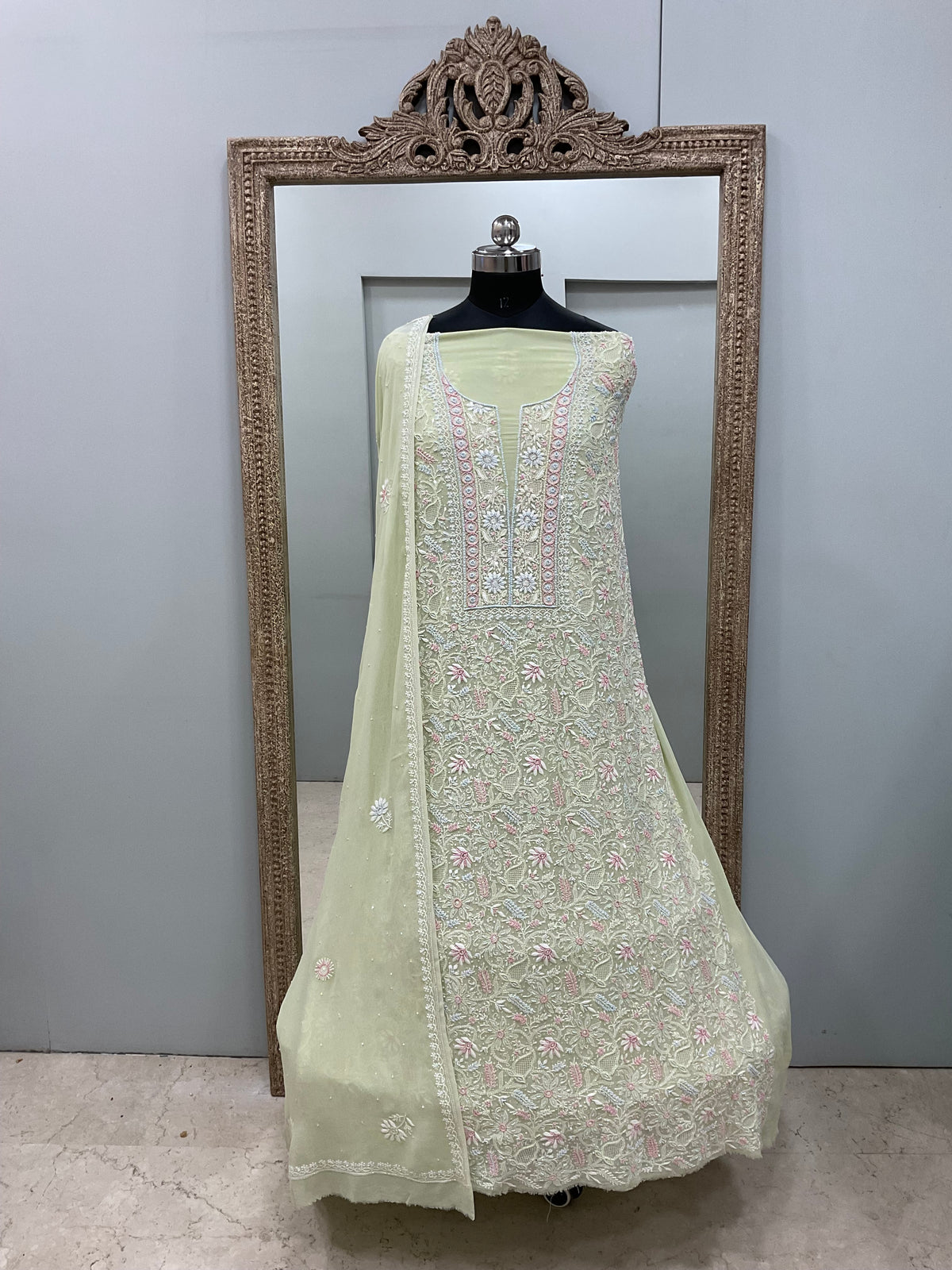 Superfine Pure Georgette Heavy MultiColoured Cutdana Pearl And Sequence Work Designer With  Dupatta Green opy)